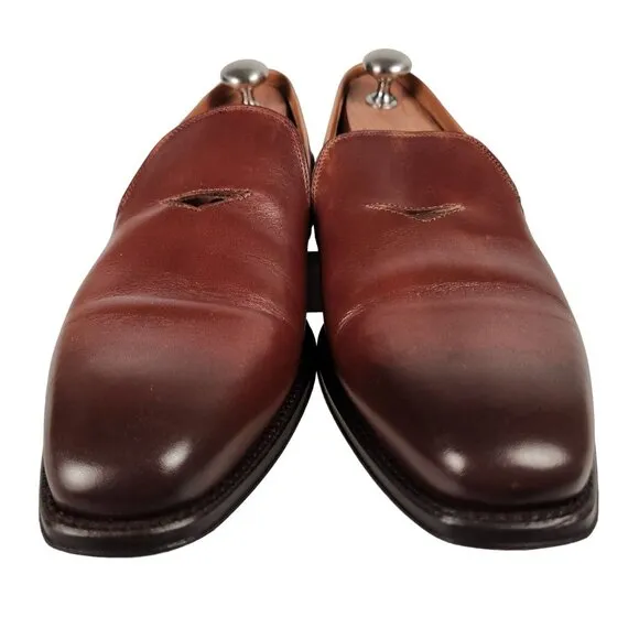 Paul Fredrick Italy Men's 9 Burnished Brown Leather Dress Shoes Venetian Loafers