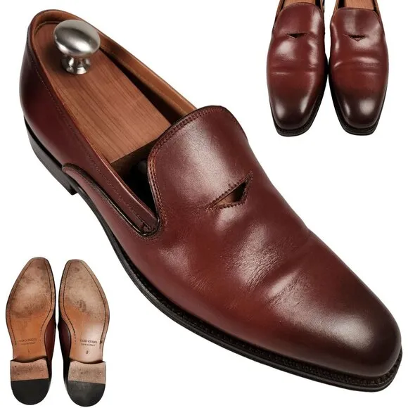 Paul Fredrick Italy Men's 9 Burnished Brown Leather Dress Shoes Venetian Loafers