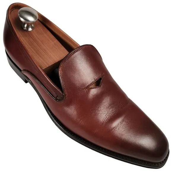 Paul Fredrick Italy Men's 9 Burnished Brown Leather Dress Shoes Venetian Loafers