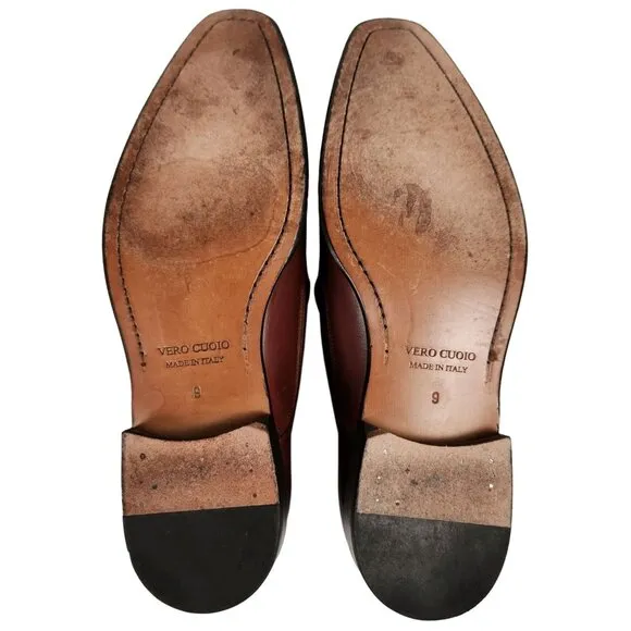 Paul Fredrick Italy Men's 9 Burnished Brown Leather Dress Shoes Venetian Loafers