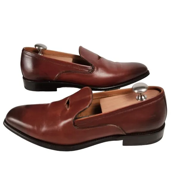 Paul Fredrick Italy Men's 9 Burnished Brown Leather Dress Shoes Venetian Loafers
