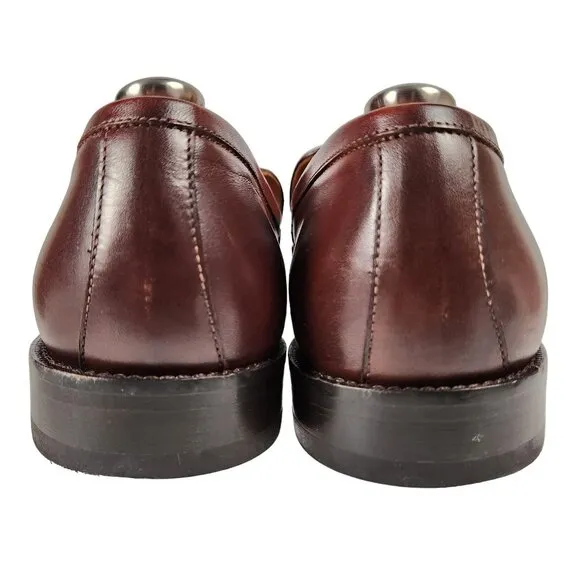 Paul Fredrick Italy Men's 9 Burnished Brown Leather Dress Shoes Venetian Loafers