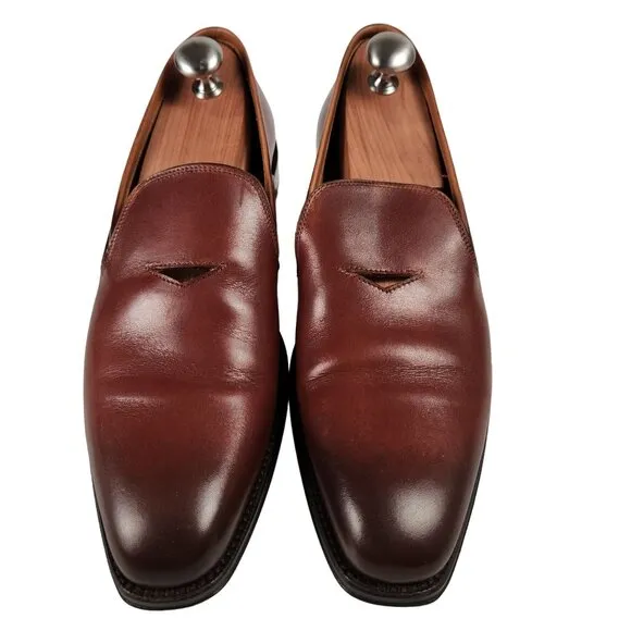 Paul Fredrick Italy Men's 9 Burnished Brown Leather Dress Shoes Venetian Loafers