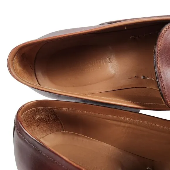 Paul Fredrick Italy Men's 9 Burnished Brown Leather Dress Shoes Venetian Loafers
