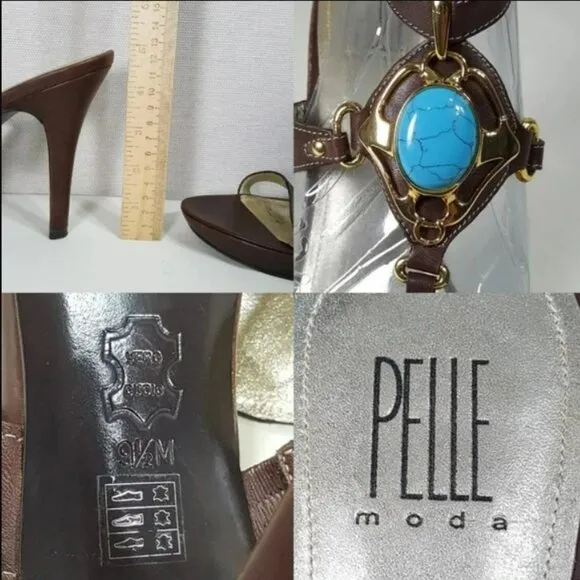 Pelle Moda Womens Sandals Size 9.5 Embellished Ankle Strap Open Toe Heels Shoes
