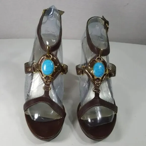 Pelle Moda Womens Sandals Size 9.5 Embellished Ankle Strap Open Toe Heels Shoes
