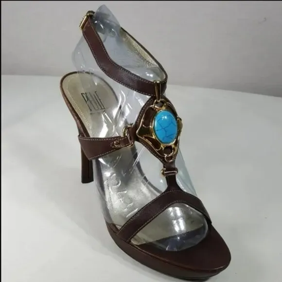 Pelle Moda Womens Sandals Size 9.5 Embellished Ankle Strap Open Toe Heels Shoes
