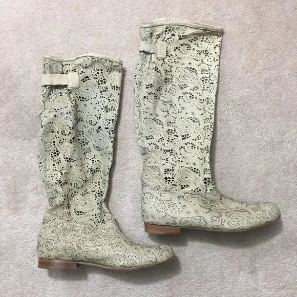 Peter Flower leather lacy knee high boots