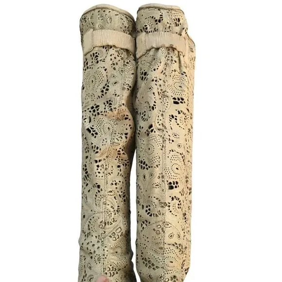 Peter Flower leather lacy knee high boots