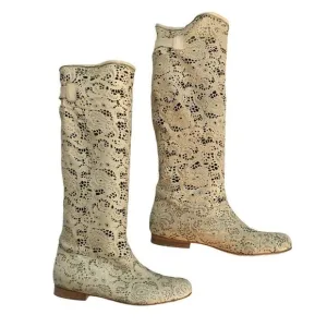 Peter Flower leather lacy knee high boots