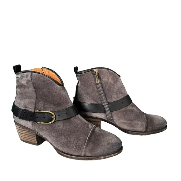Pikolinos | Gray Baqueira Suede Cowboy Ankle Boots Size 40