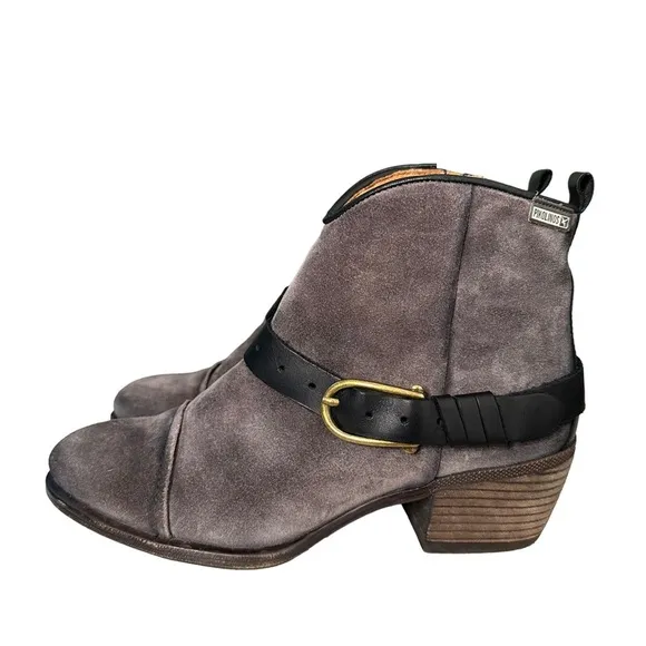 Pikolinos | Gray Baqueira Suede Cowboy Ankle Boots Size 40