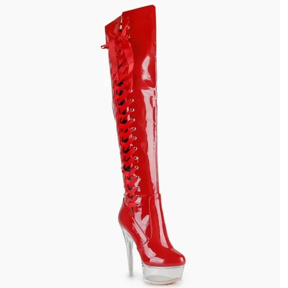 Pink Heeled Boots with Lace-Up Design