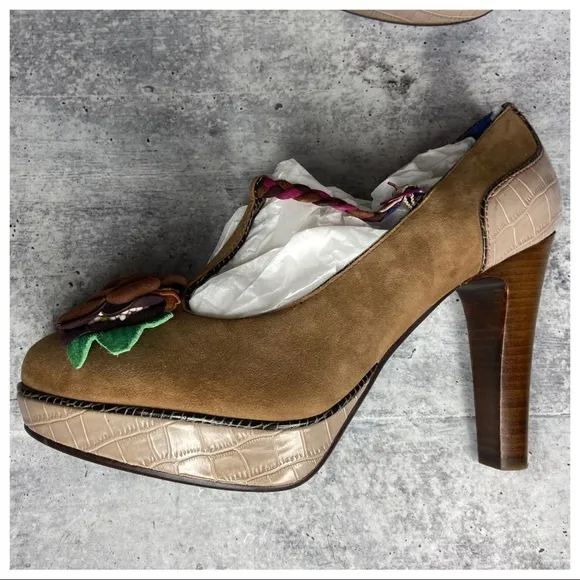 Poetic License Suede Rose Embellished High Heels