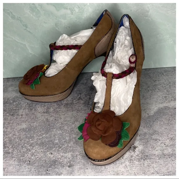 Poetic License Suede Rose Embellished High Heels