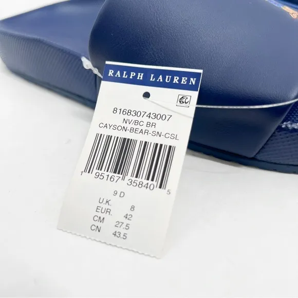 Polo Ralph Lauren Cayson Navy CP-93 Beach Ball Bear Slides Sandals Flip Flop