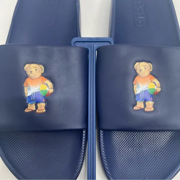 Polo Ralph Lauren Cayson Navy CP-93 Beach Ball Bear Slides Sandals Flip Flop