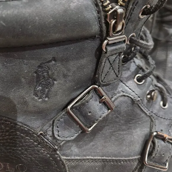 Polo Ralph Lauren Mens Leather Buckle Boots Size 12D Black