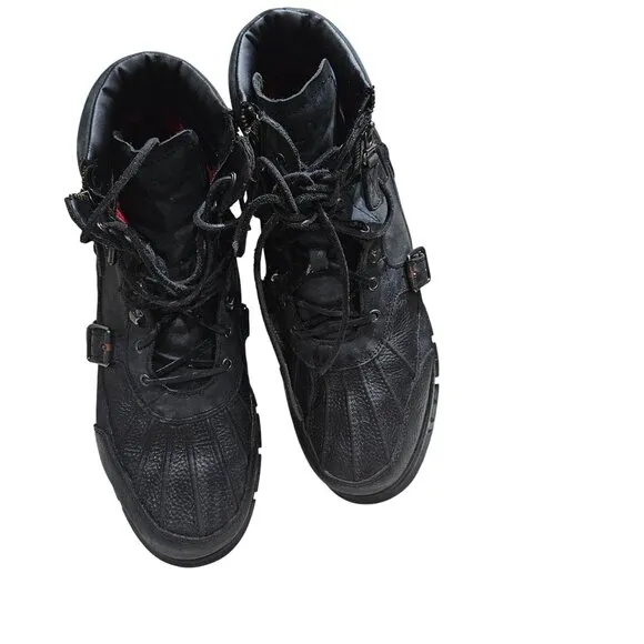 Polo Ralph Lauren Mens Leather Buckle Boots Size 12D Black