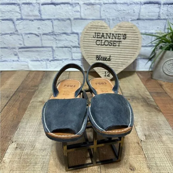 Pons Classic Style Avarca French Blue Leather Sandals 9