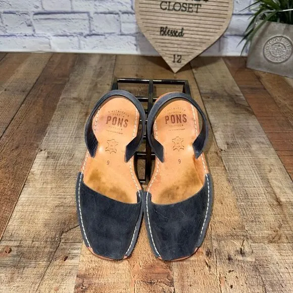 Pons Classic Style Avarca French Blue Leather Sandals 9