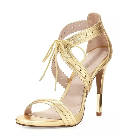 Pour La Victoire Shanna Gold Leather Dress Open Toe Heels Size 8.5