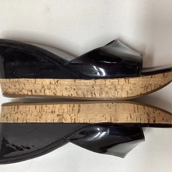 Prada Black Patent Cork Wedge Sandal Size EU 37