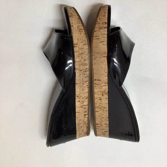 Prada Black Patent Cork Wedge Sandal Size EU 37
