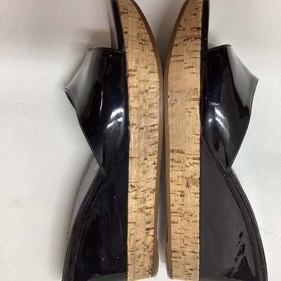 Prada Black Patent Cork Wedge Sandal Size EU 37