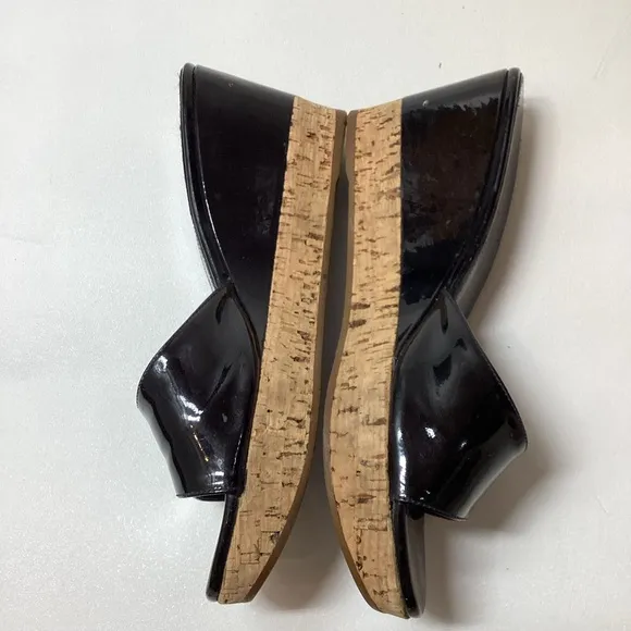 Prada Black Patent Cork Wedge Sandal Size EU 37