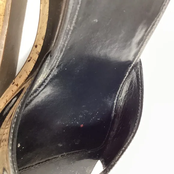Prada Black Patent Cork Wedge Sandal Size EU 37