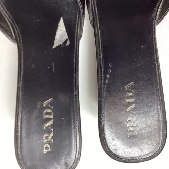 Prada Black Patent Cork Wedge Sandal Size EU 37