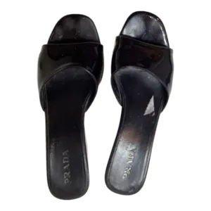 Prada Black Patent Cork Wedge Sandal Size EU 37
