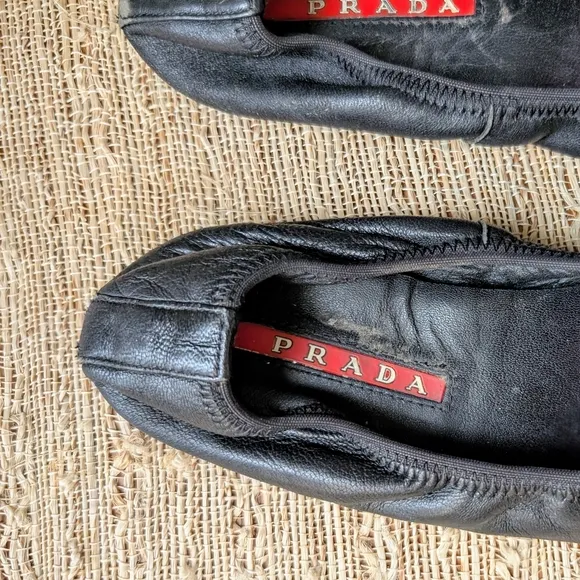 Prada Bow LOGO Leather Ballet Flats