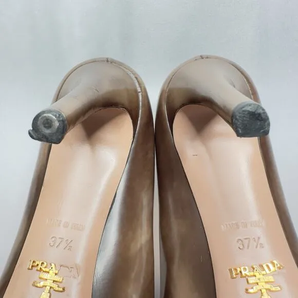 PRADA Womens High Heel Shoes Stiletto Pumps Brown Leather Size 7.5 / 37.5