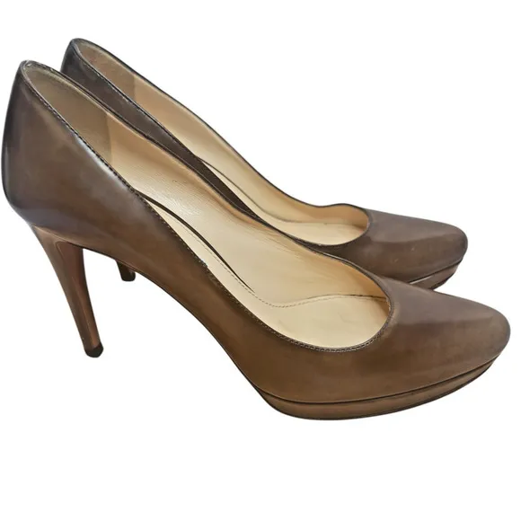 PRADA Womens High Heel Shoes Stiletto Pumps Brown Leather Size 7.5 / 37.5