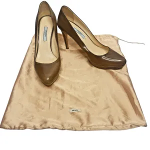 PRADA Womens High Heel Shoes Stiletto Pumps Brown Leather Size 7.5 / 37.5