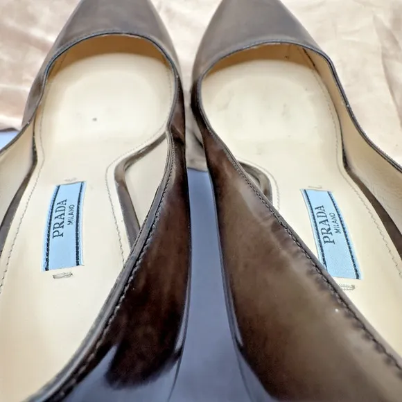 PRADA Womens High Heel Shoes Stiletto Pumps Brown Leather Size 7.5 / 37.5