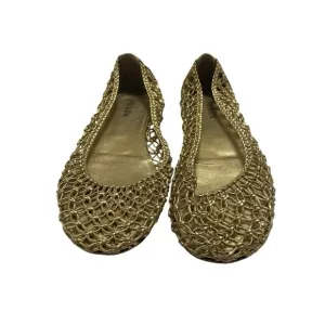 Prada Womens Size 40 Gold Leather Ballet Flats