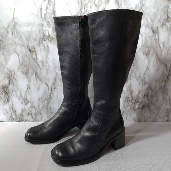 Prialpas Gomma Women's Black‎ Leather Heel Boots Size 38 Made In Italy