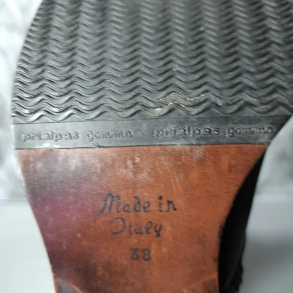 Prialpas Gomma Women's Black‎ Leather Heel Boots Size 38 Made In Italy
