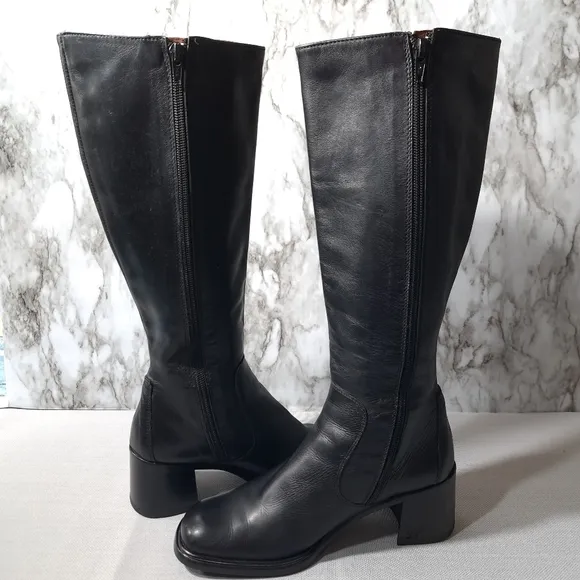 Prialpas Gomma Women's Black‎ Leather Heel Boots Size 38 Made In Italy