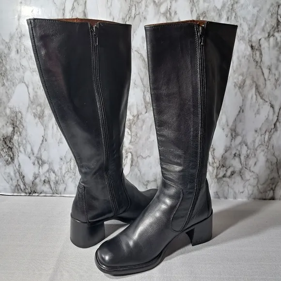 Prialpas Gomma Women's Black‎ Leather Heel Boots Size 38 Made In Italy