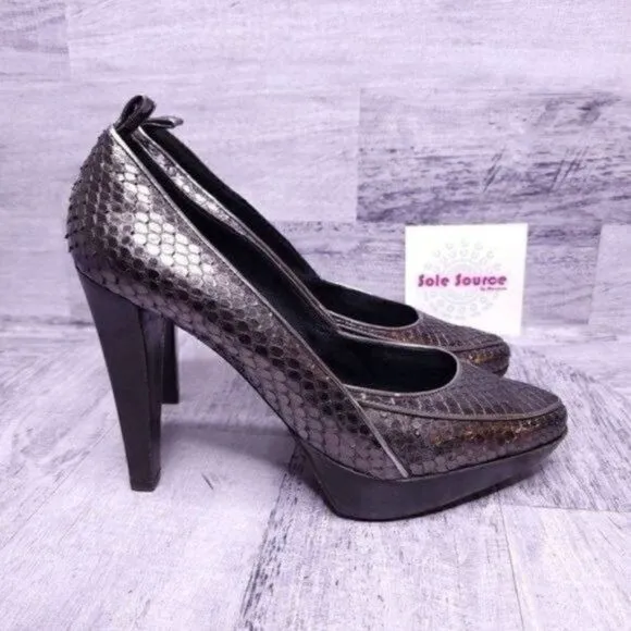 Proenza Schouler Snake Embossed Platform Pump Metallic Gray sz 37 Women's sz 7