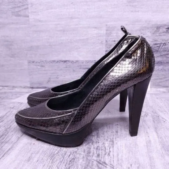 Proenza Schouler Snake Embossed Platform Pump Metallic Gray sz 37 Women's sz 7