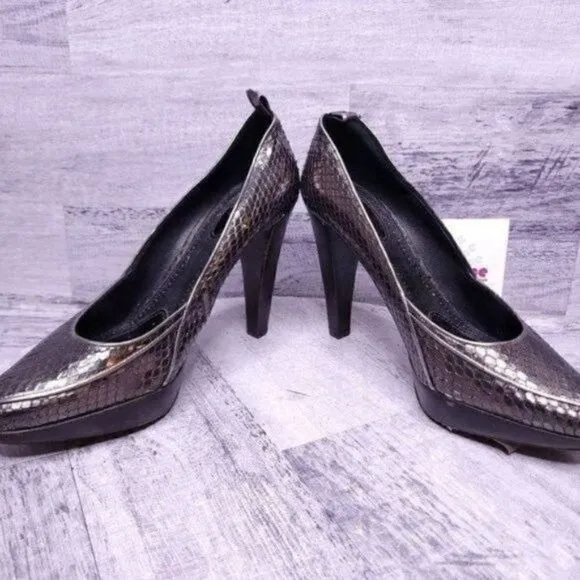 Proenza Schouler Snake Embossed Platform Pump Metallic Gray sz 37 Women's sz 7
