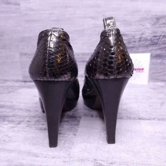Proenza Schouler Snake Embossed Platform Pump Metallic Gray sz 37 Women's sz 7