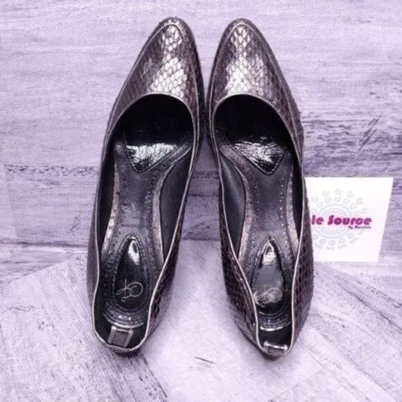 Proenza Schouler Snake Embossed Platform Pump Metallic Gray sz 37 Women's sz 7
