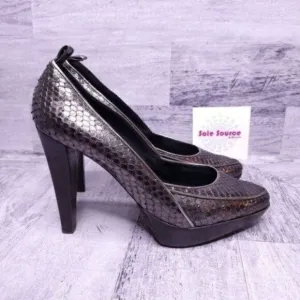 Proenza Schouler Snake Embossed Platform Pump Metallic Gray sz 37 Women's sz 7