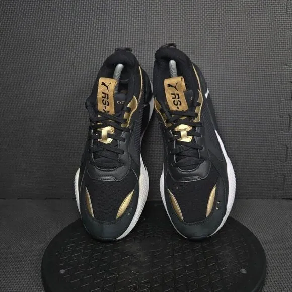 Puma RS-X Trophies Shoes Mens Sz 10 Black Gold White Athletic Trainers Sneakers